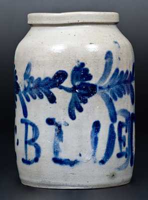 Very Unusual 1/2 Gal. Philadelphia Stoneware Jar Inscribed "DARK BLUE"