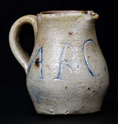 Unusual Miniature Stoneware Pitcher Inscribed 