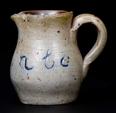 Unusual Miniature Stoneware Pitcher Inscribed 