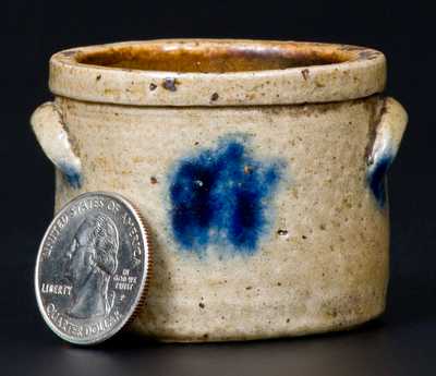 Unusual Miniature Stoneware Crock with Cobalt Decoration