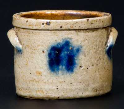 Unusual Miniature Stoneware Crock with Cobalt Decoration