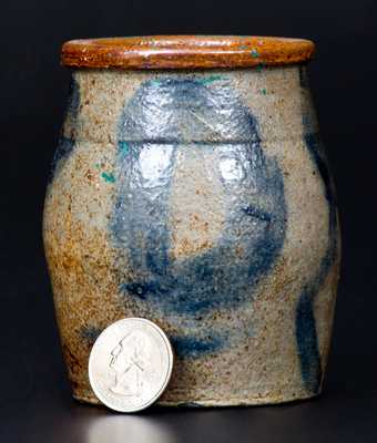 Miniature Midwestern Stoneware Jar with Brushed Decoration, c1860