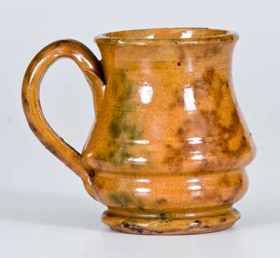 Diminutive Redware Mug with Sponged Green and Brown Decoration