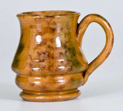 Diminutive Redware Mug with Sponged Green and Brown Decoration