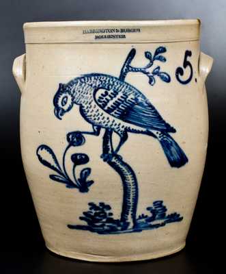 Exceptional HARRINGTON & BURGER / ROCHESTER Stoneware Jar w/ Elaborate Parrot Design