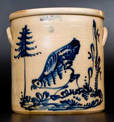 Outstanding J. & E. NORTON / BENNINGTON, VT Stoneware Crock w/ Pecking Chicken Scene