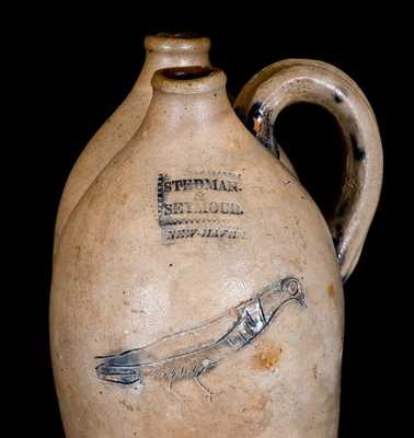 Very Fine STEDMAN & SEYMOUR / NEW HAVEN Stoneware Gemel w/ Incised Bird Decoration