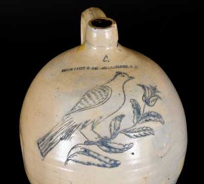 JACOB CAIRE & CO. / POUGHKEEPSIE, NY Stoneware Jug w/ Exceptional Incised Bird Decoration