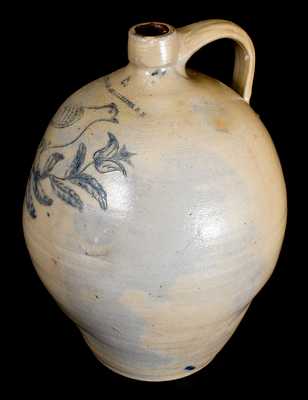 JACOB CAIRE & CO. / POUGHKEEPSIE, NY Stoneware Jug w/ Exceptional Incised Bird Decoration