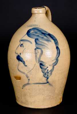 Exceptional F. H. COWDEN / HARRISBURG, PA Stoneware Jug w/ Elaborate Gentleman's Bust