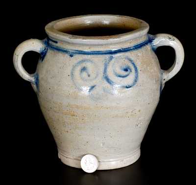 Very Fine Small-Sized Stoneware Jar with Watchspring Decoration, Manhattan or NJ, 18th century