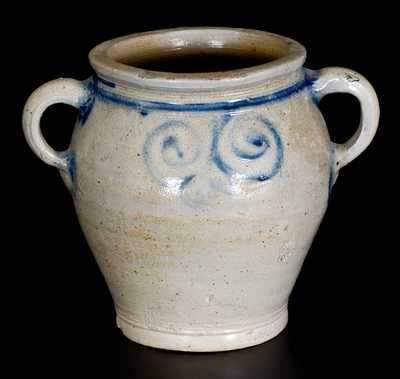 Very Fine Small-Sized Stoneware Jar with Watchspring Decoration, Manhattan or NJ, 18th century