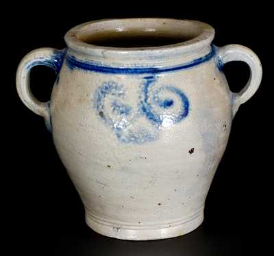 Very Fine Small-Sized Stoneware Jar with Watchspring Decoration, Manhattan or NJ, 18th century