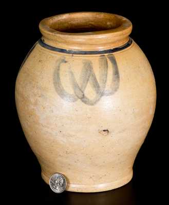 Small-Sized Ovoid Stoneware Jar with Brushed Decoration, Manhattan or New Jersey, 18th century