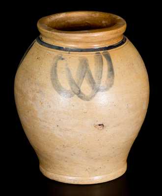 Small-Sized Ovoid Stoneware Jar with Brushed Decoration, Manhattan or New Jersey, 18th century