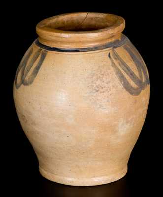 Small-Sized Ovoid Stoneware Jar with Brushed Decoration, Manhattan or New Jersey, 18th century