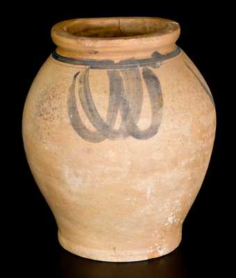 Small-Sized Ovoid Stoneware Jar with Brushed Decoration, Manhattan or New Jersey, 18th century