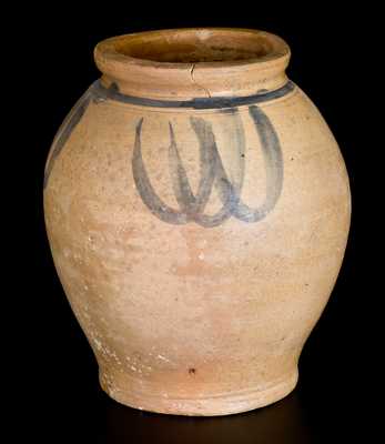 Small-Sized Ovoid Stoneware Jar with Brushed Decoration, Manhattan or New Jersey, 18th century