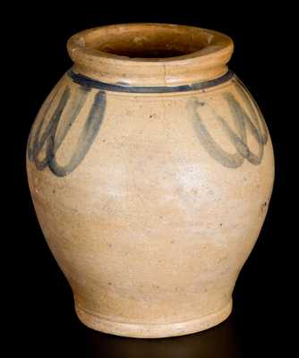 Small-Sized Ovoid Stoneware Jar with Brushed Decoration, Manhattan or New Jersey, 18th century