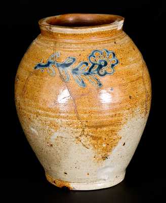 1 Gal. Ovoid Stoneware Jar with Fine Slip-Trailed Floral Decoration, Manhattan, late 18th century