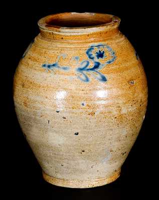 1 Gal. Ovoid Stoneware Jar with Fine Slip-Trailed Floral Decoration, Manhattan, late 18th century