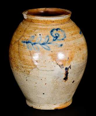 1 Gal. Ovoid Stoneware Jar with Fine Slip-Trailed Floral Decoration, Manhattan, late 18th century