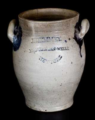 J. REMMEY / MANHATTAN-WELLS / NEW YORK Stoneware Jar w/ Elaborate Incised Decoration