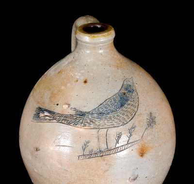 1 Gal. Stoneware Jug with Incised Bird Decoration, New York State or New England origin, c1830