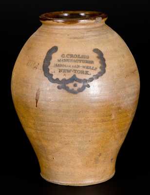 Rare C. CROLIUS (Manhattan) Stoneware QUINCES Jar