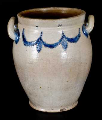 Manhattan Stoneware Jar w/ Fine Coggled Swag Decoration, probably Clarkson Crolius, c1800