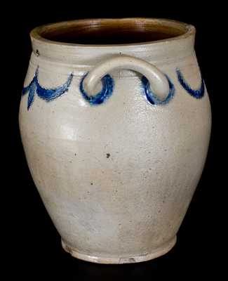 Manhattan Stoneware Jar w/ Fine Coggled Swag Decoration, probably Clarkson Crolius, c1800