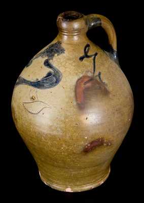 Unusual 1 Gal. Stoneware Jug with Incised Bird Decoration, Albany, NY Origin