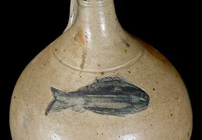 1 Gal. Stoneware Jug w/ Impressed Fish Decoration, att. Jonathan Fenton, Boston, 18th century