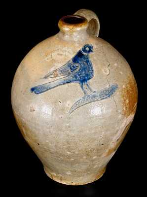 3 Gal. Ovoid Stoneware Jug with Fine Incised Bird Decoration, Manhattan, circa 1800