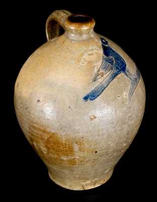 3 Gal. Ovoid Stoneware Jug with Fine Incised Bird Decoration, Manhattan, circa 1800