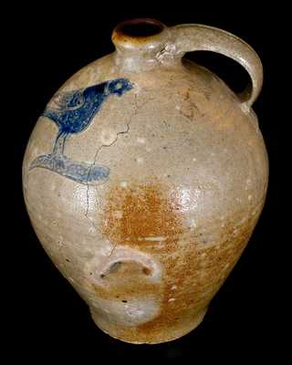 3 Gal. Ovoid Stoneware Jug with Fine Incised Bird Decoration, Manhattan, circa 1800