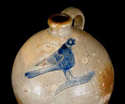 3 Gal. Ovoid Stoneware Jug with Fine Incised Bird Decoration, Manhattan, circa 1800