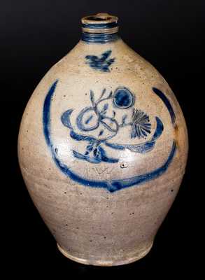 Unusual probably NJ Stoneware Jug w/ Incised Decoration Inscribed 