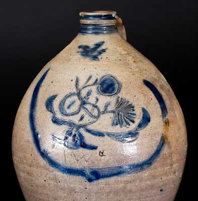 Unusual probably NJ Stoneware Jug w/ Incised Decoration Inscribed 