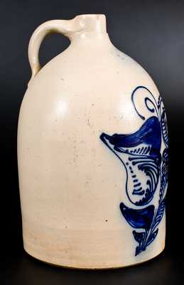 5 Gal. N. A. WHITE & SON / UTICA, NY Stoneware Jug w/ Elaborate Slip-Trailed Decoration