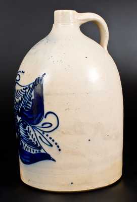 5 Gal. N. A. WHITE & SON / UTICA, NY Stoneware Jug w/ Elaborate Slip-Trailed Decoration