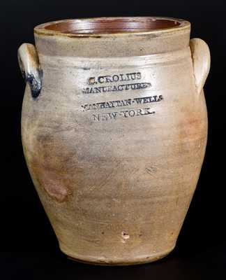 Very Fine C. CROLIUS (Manhattan) One-Quart Stoneware Jar with Impressed Decoration