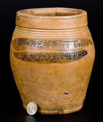 Rare One-Quart WARNE & LETTS / S. AMBOY / N. JERSY / 1806 Stoneware Jar