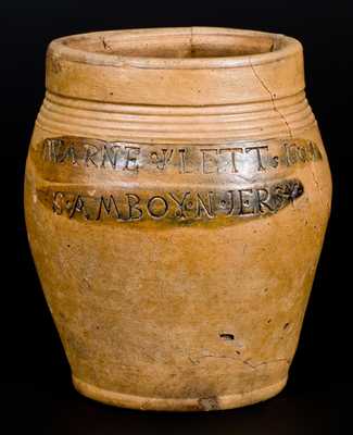 Rare One-Quart WARNE & LETTS / S. AMBOY / N. JERSY / 1806 Stoneware Jar
