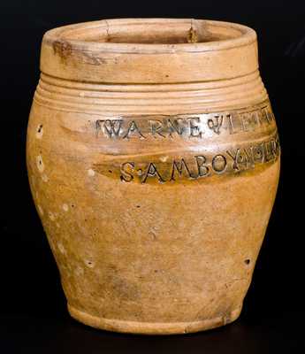 Rare One-Quart WARNE & LETTS / S. AMBOY / N. JERSY / 1806 Stoneware Jar