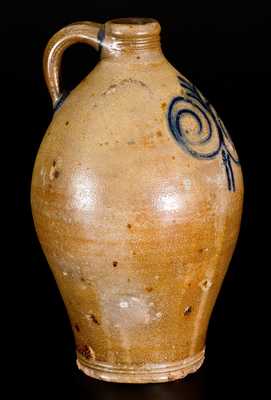 1/2 Gal. NY or NJ Stoneware Jug w/ Slip-Trailed Watchspring Decoration, 18th century