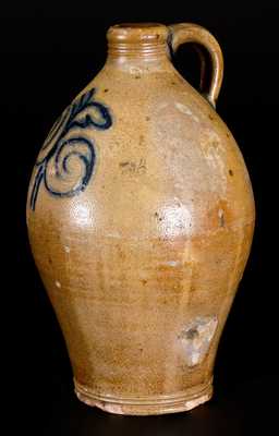 1/2 Gal. NY or NJ Stoneware Jug w/ Slip-Trailed Watchspring Decoration, 18th century