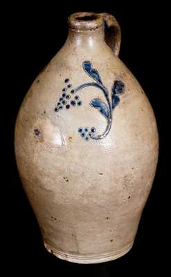 New England Stoneware Jug w/ Incised Decoration and Impressed Grape Clusters