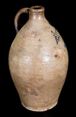 New England Stoneware Jug w/ Incised Decoration and Impressed Grape Clusters
