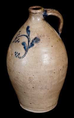 New England Stoneware Jug w/ Incised Decoration and Impressed Grape Clusters